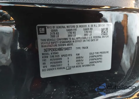 2011 GMC Sierra 1500 Denali из США, поврежденный, VIN 3GTP2XE24BG194977